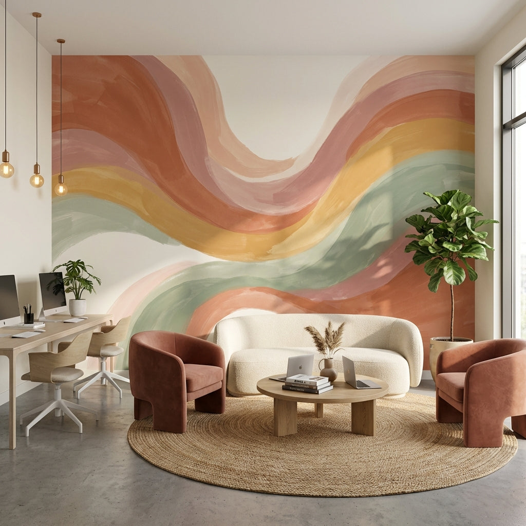 Wavy Abstract Wallpaper Colorful Artistic Wall Mural