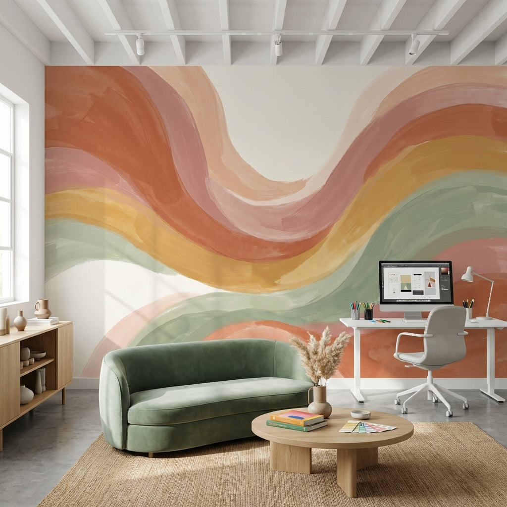 Wavy Abstract Wallpaper Colorful Artistic Wall Mural