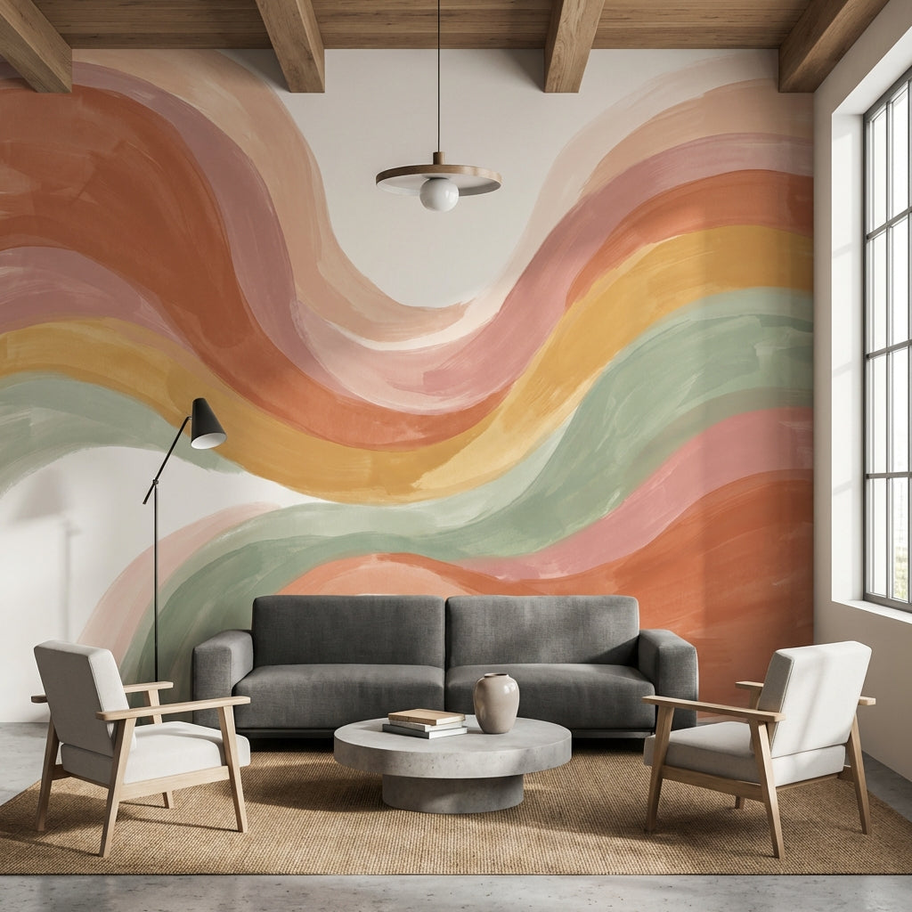 Wavy Abstract Wallpaper Colorful Artistic Wall Mural