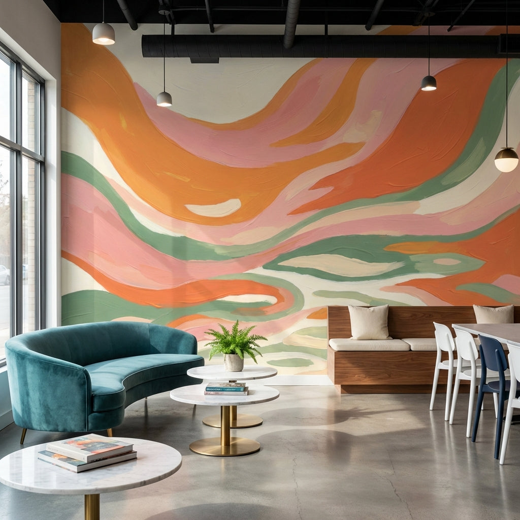 Abstract Wallpaper Wavy Vibrant Wall Decor