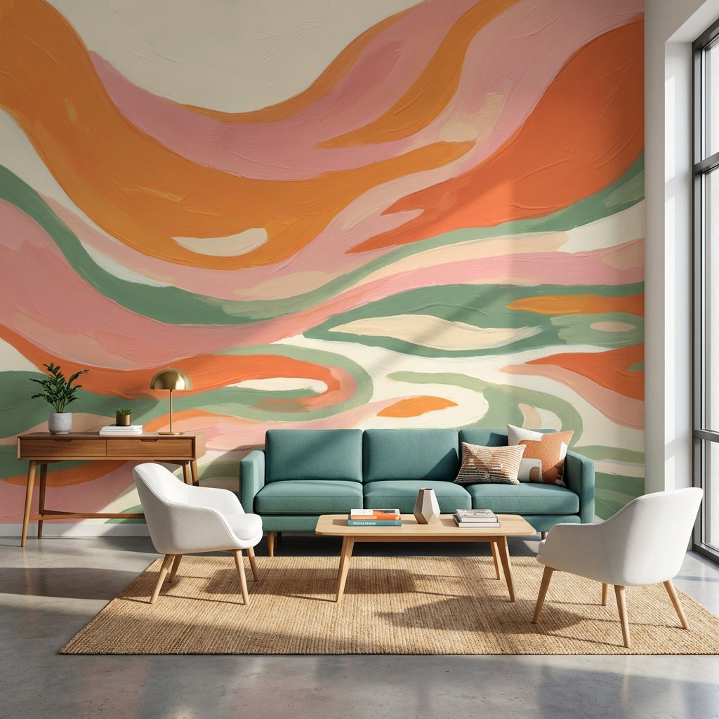 Abstract Wallpaper Wavy Vibrant Wall Decor