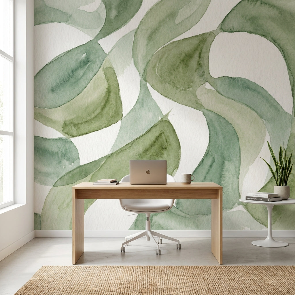 Shades Of Green Wallpaper Watercolor Abstract Wall Mural