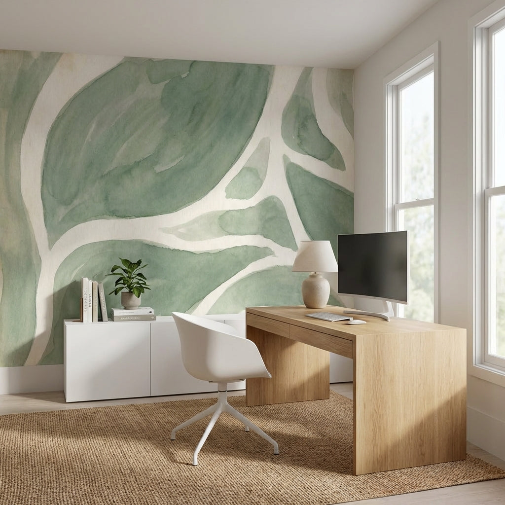 Muted Green Wallpaper Abstract Nature Wall Mural