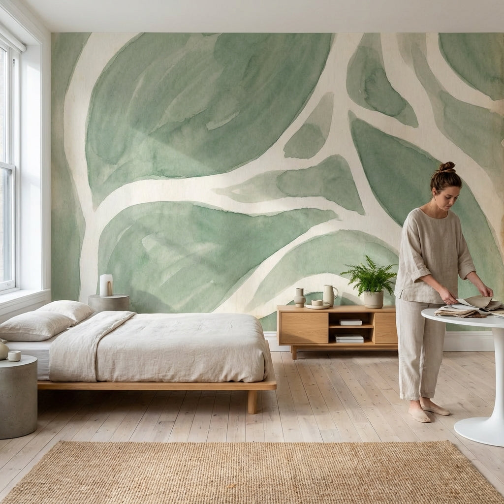Muted Green Wallpaper Abstract Nature Wall Mural