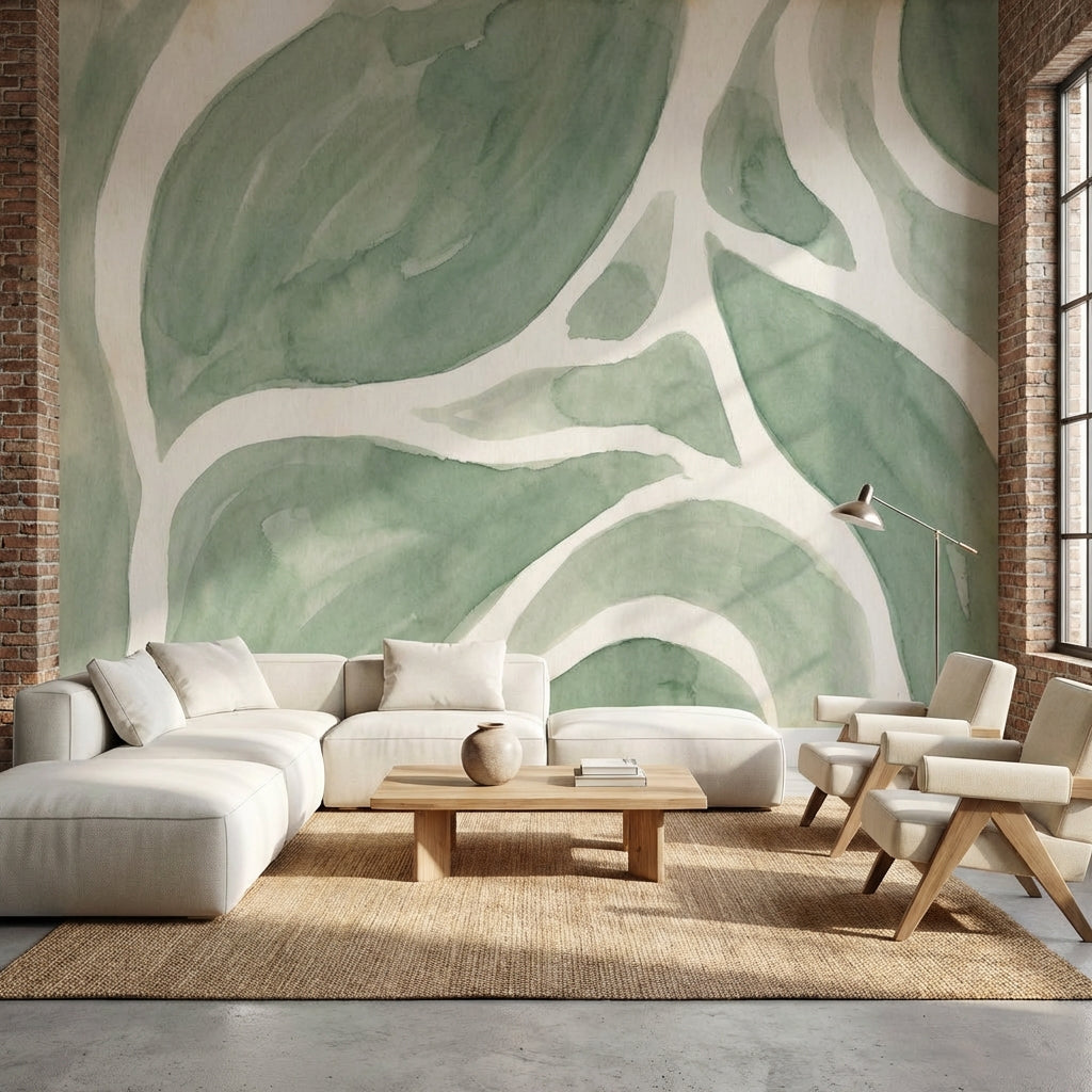 Muted Green Wallpaper Abstract Nature Wall Mural