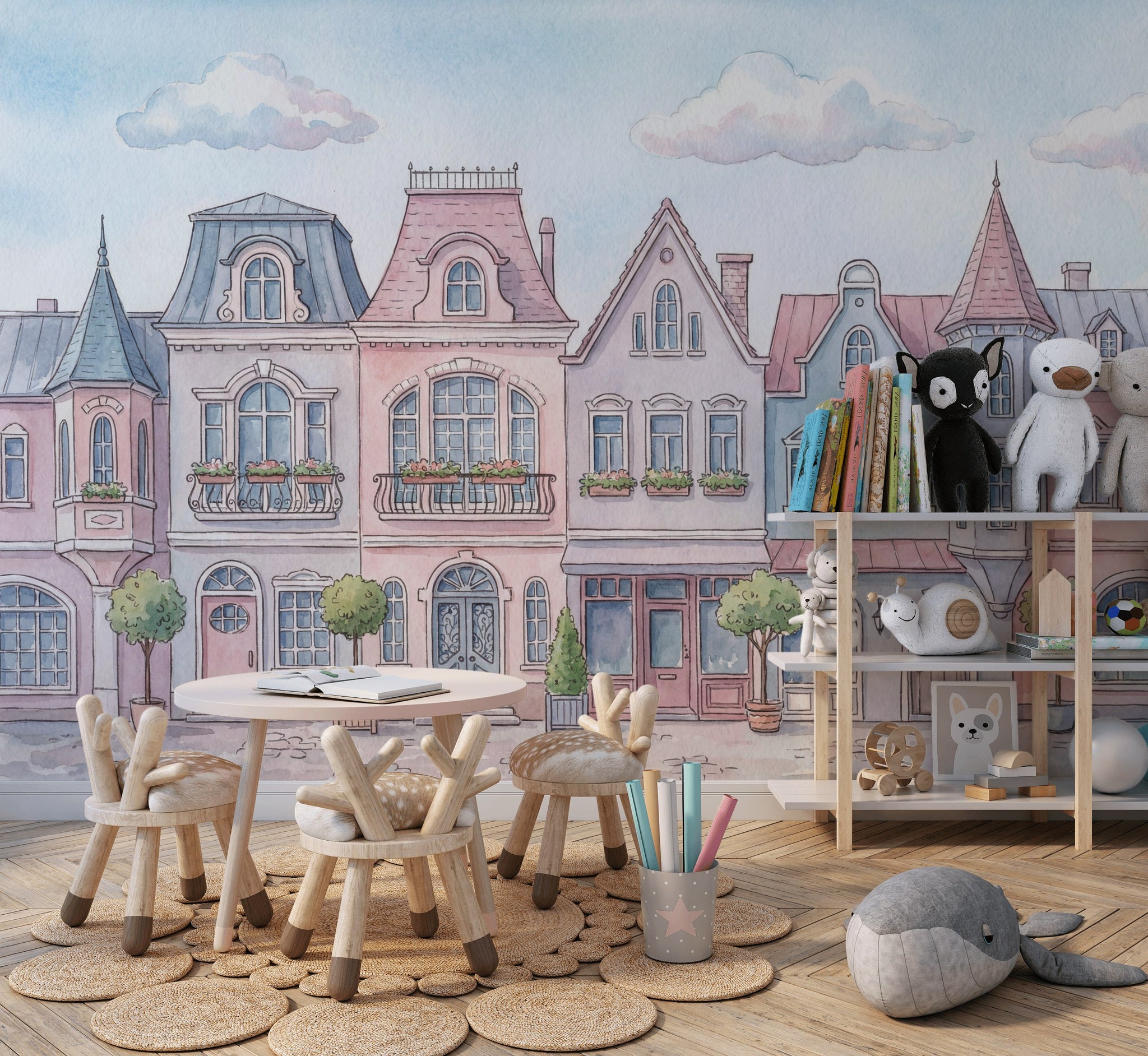 Pastel Architecture Wallpaper Whimsical European Wall Mural