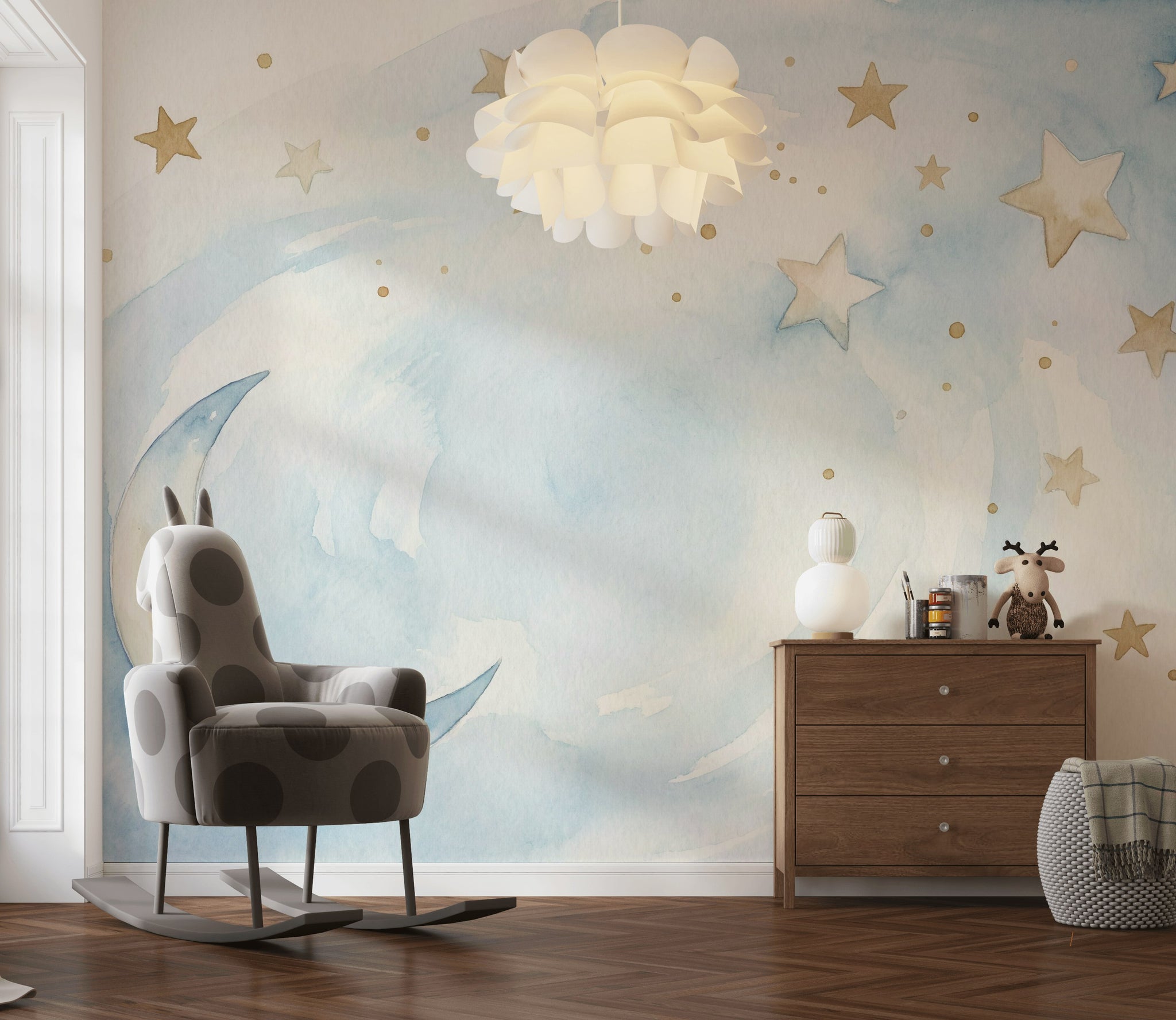 Watercolor Moon Wallpaper Dreamy Stars Wall Mural