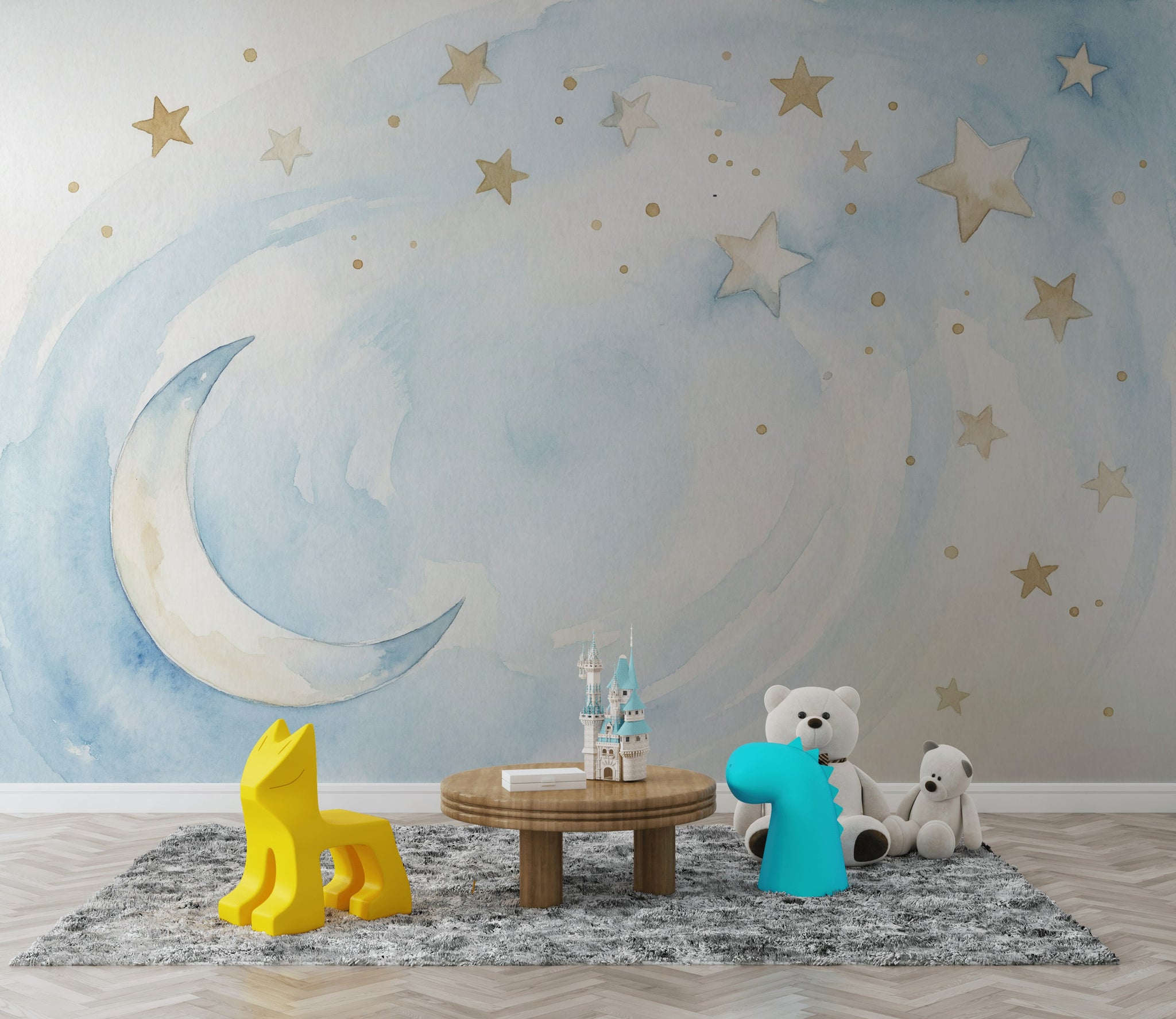 Watercolor Moon Wallpaper Dreamy Stars Wall Mural