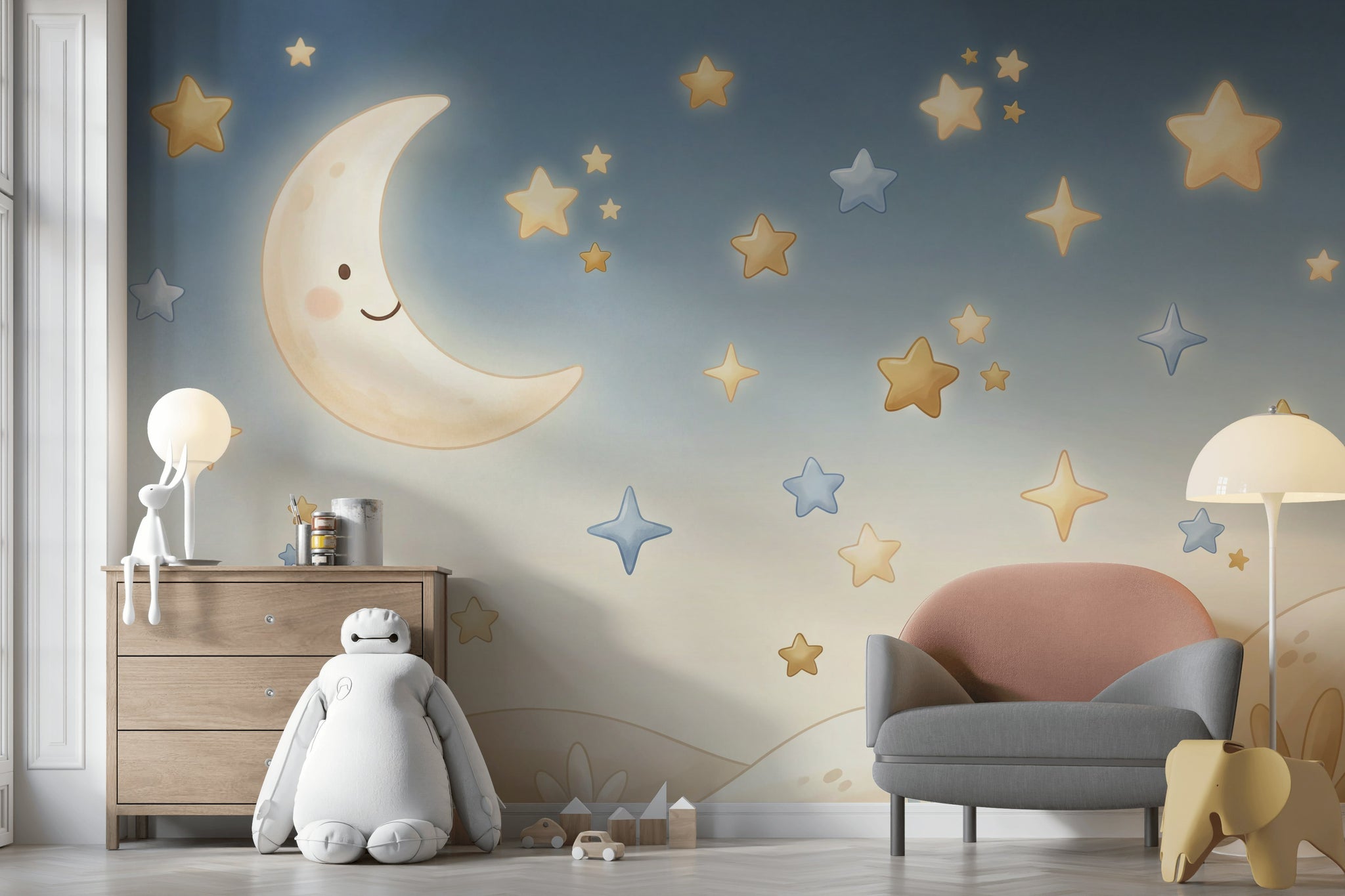 Moon Wallpaper Stars Whimsical Wall Decor