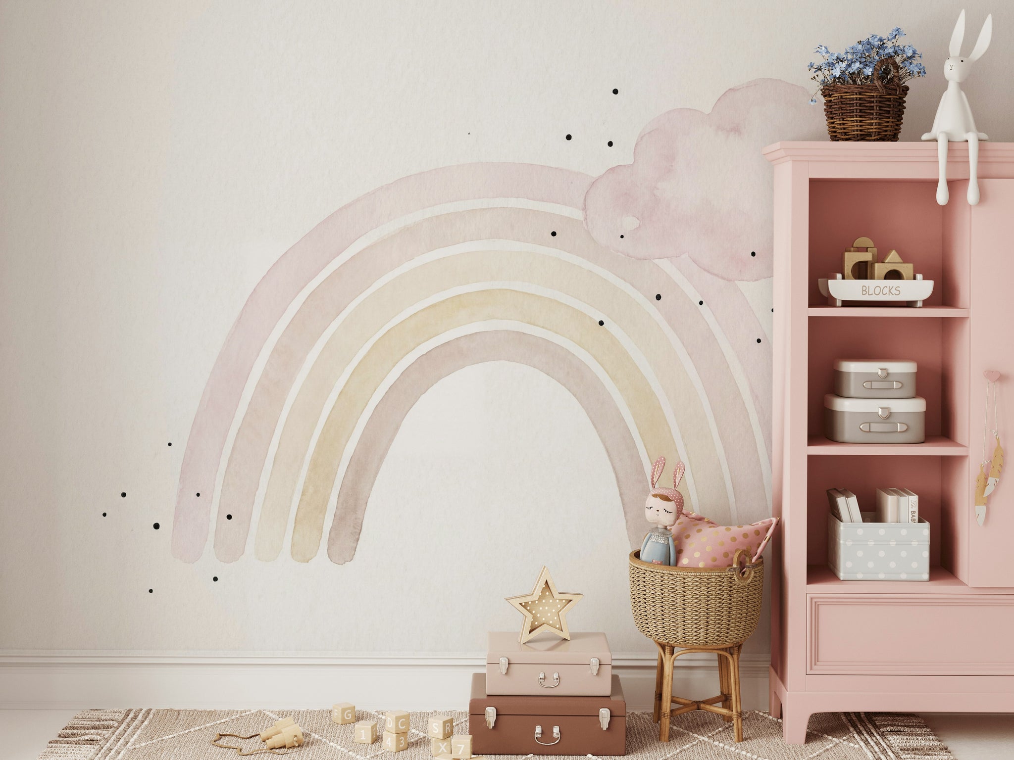 Watercolor Cloud Wallpaper Rainbow Minimalist Wall Mural