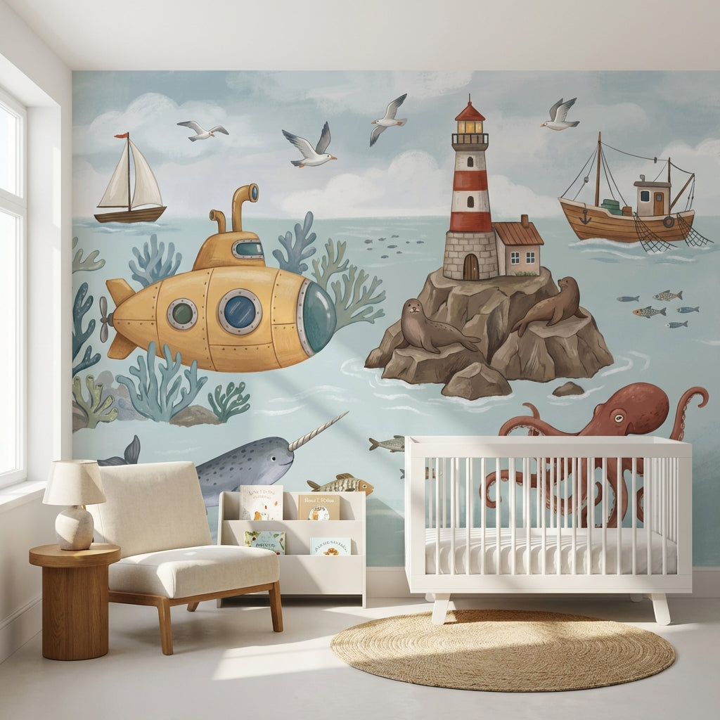 Cloudy Sky Wallpaper Blue Nautical Wall Mural