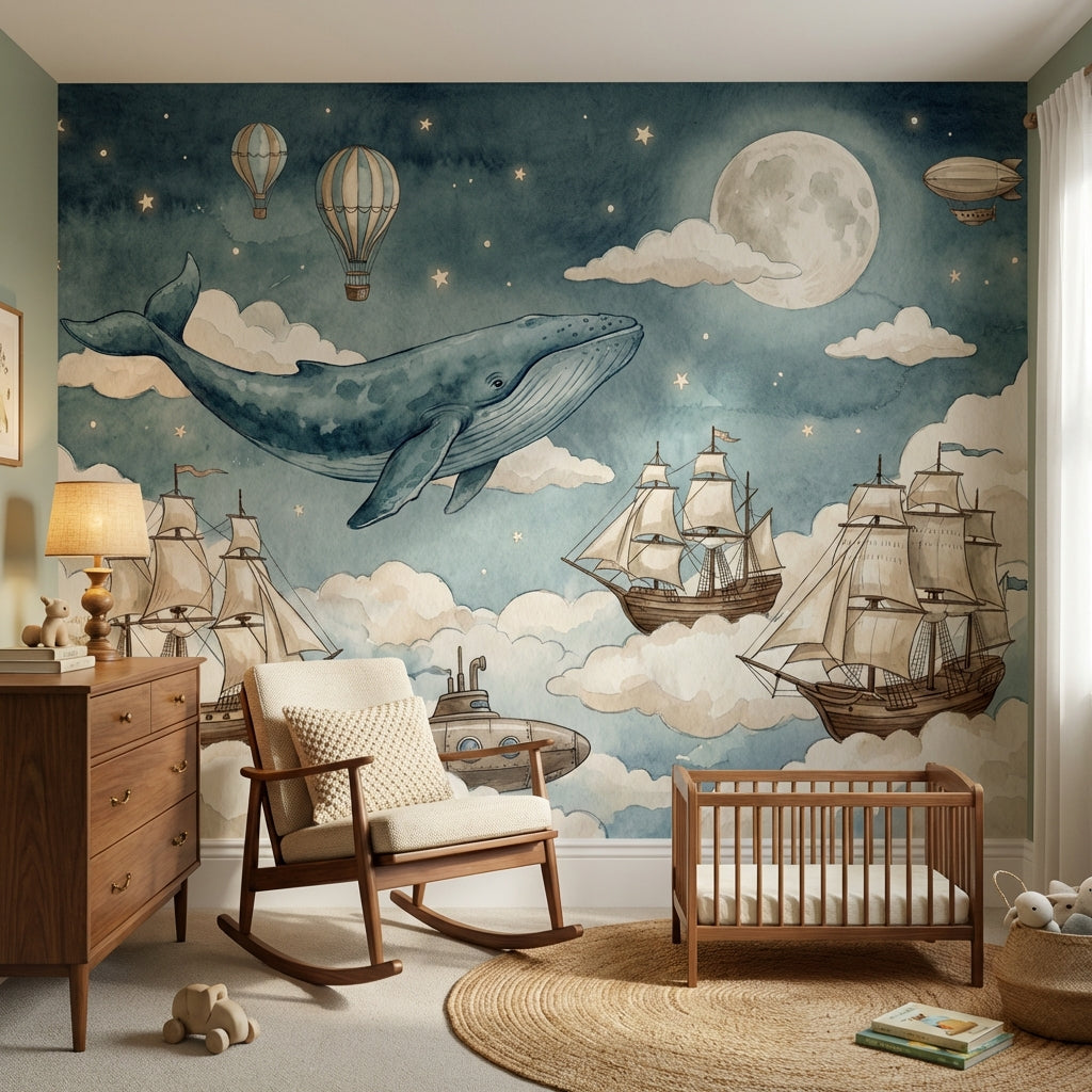 Starry Night Wallpaper Whale Balloon Wall Mural