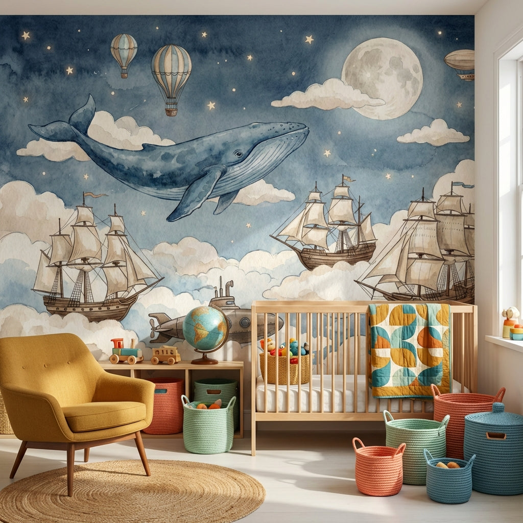 Starry Night Wallpaper Whale Balloon Wall Mural