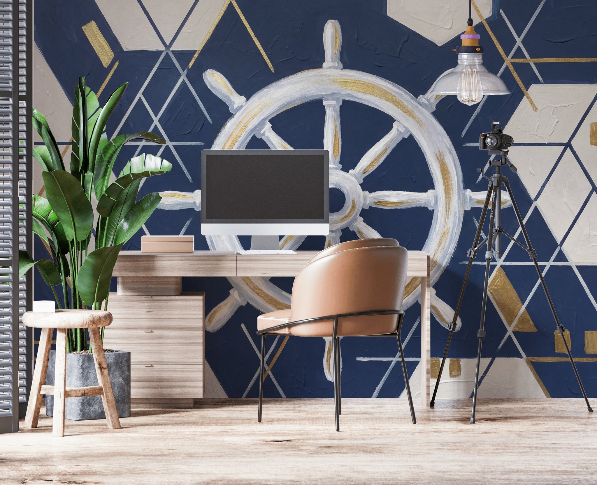 Nautical Wallpaper Geometric Ship Wheel Wall Mural