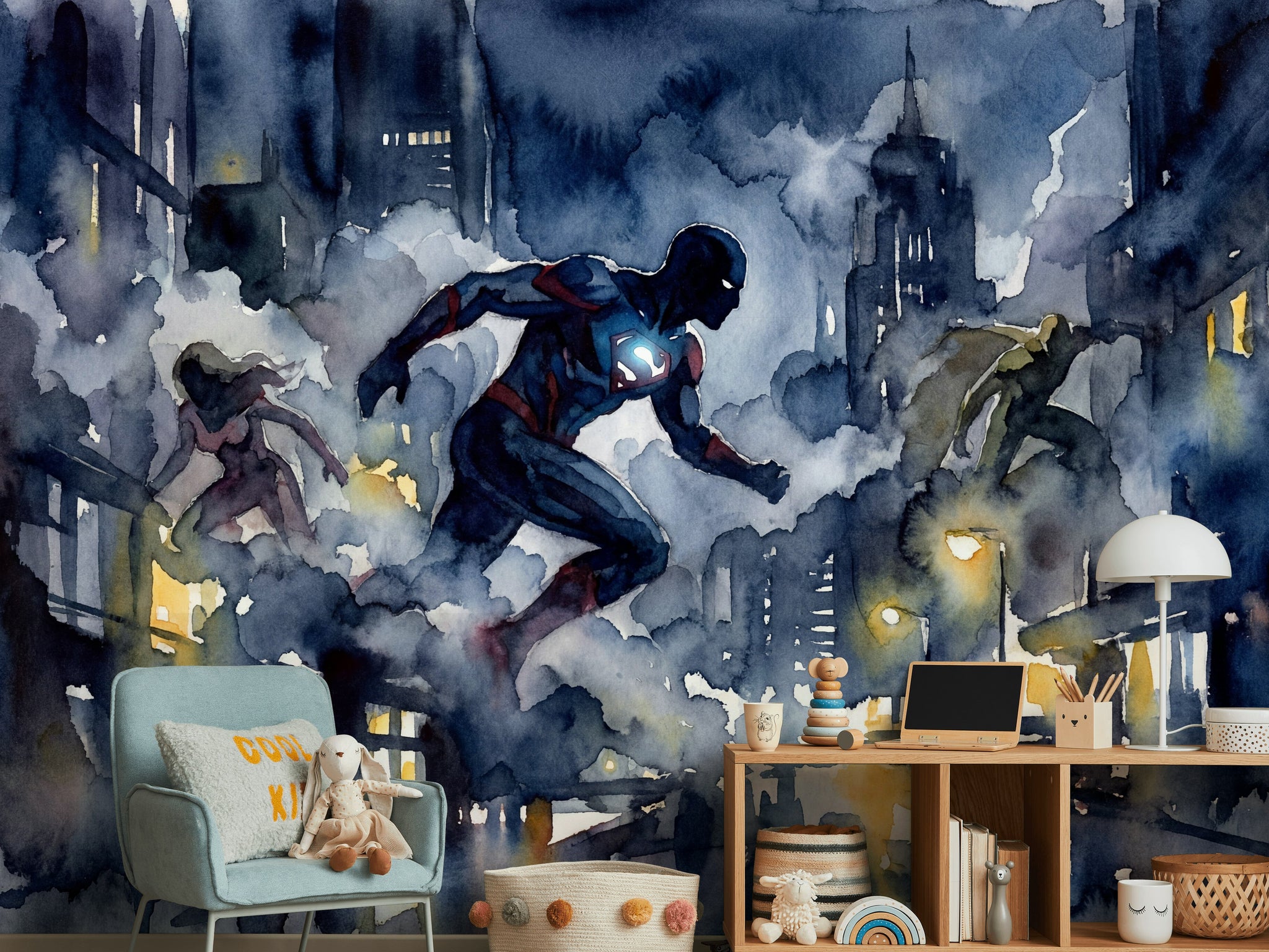 Superhero Wallpaper Cityscape Night Wall Mural