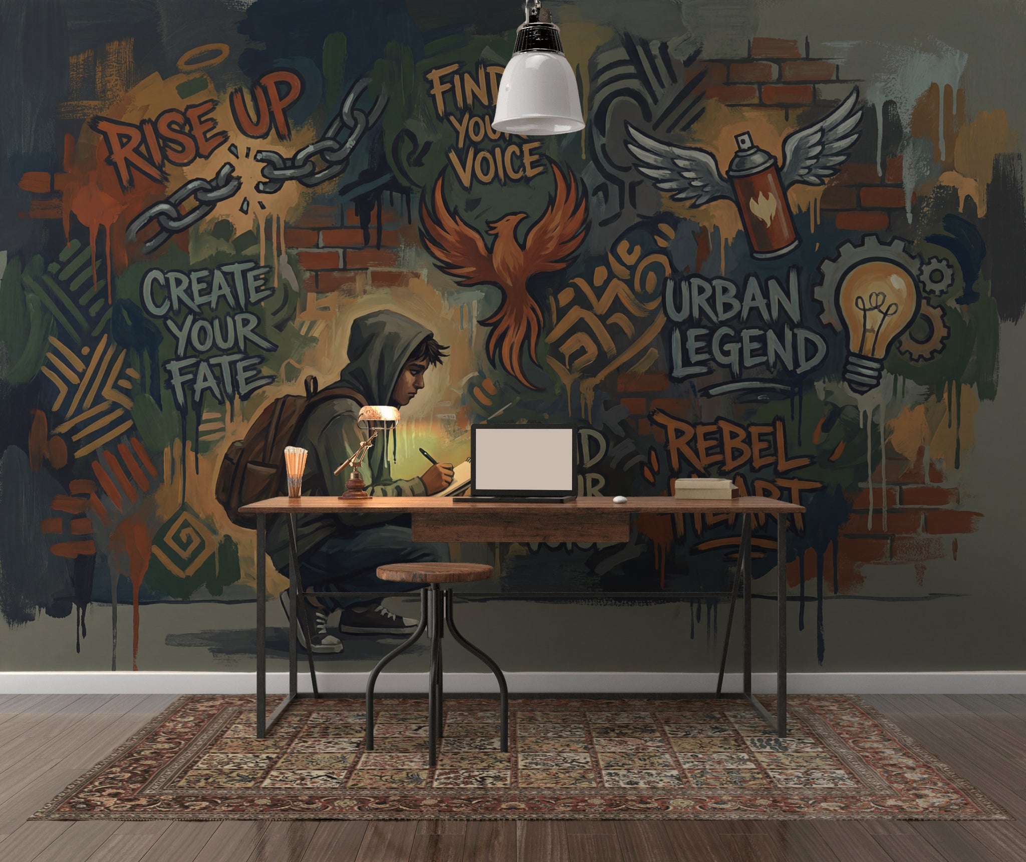 Graffiti Brick Wallpaper Young Man Energetic Wall Mural