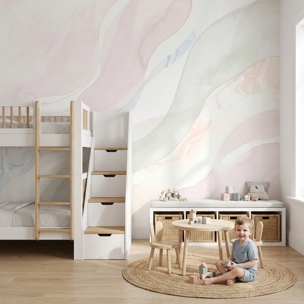 Abstract Watercolor Wallpaper Soft Marble White Airy Background Wall Mural