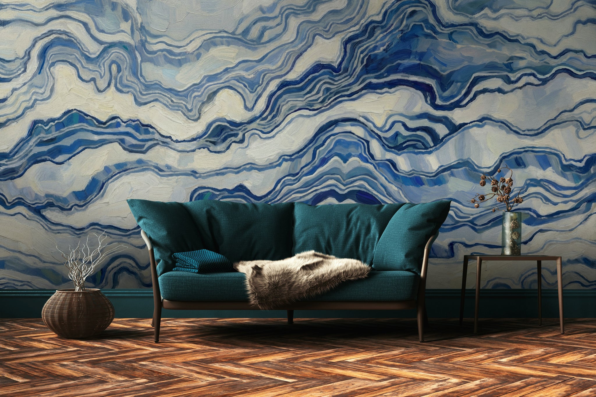 Abstract Wallpaper Marble Blue Wall Mural