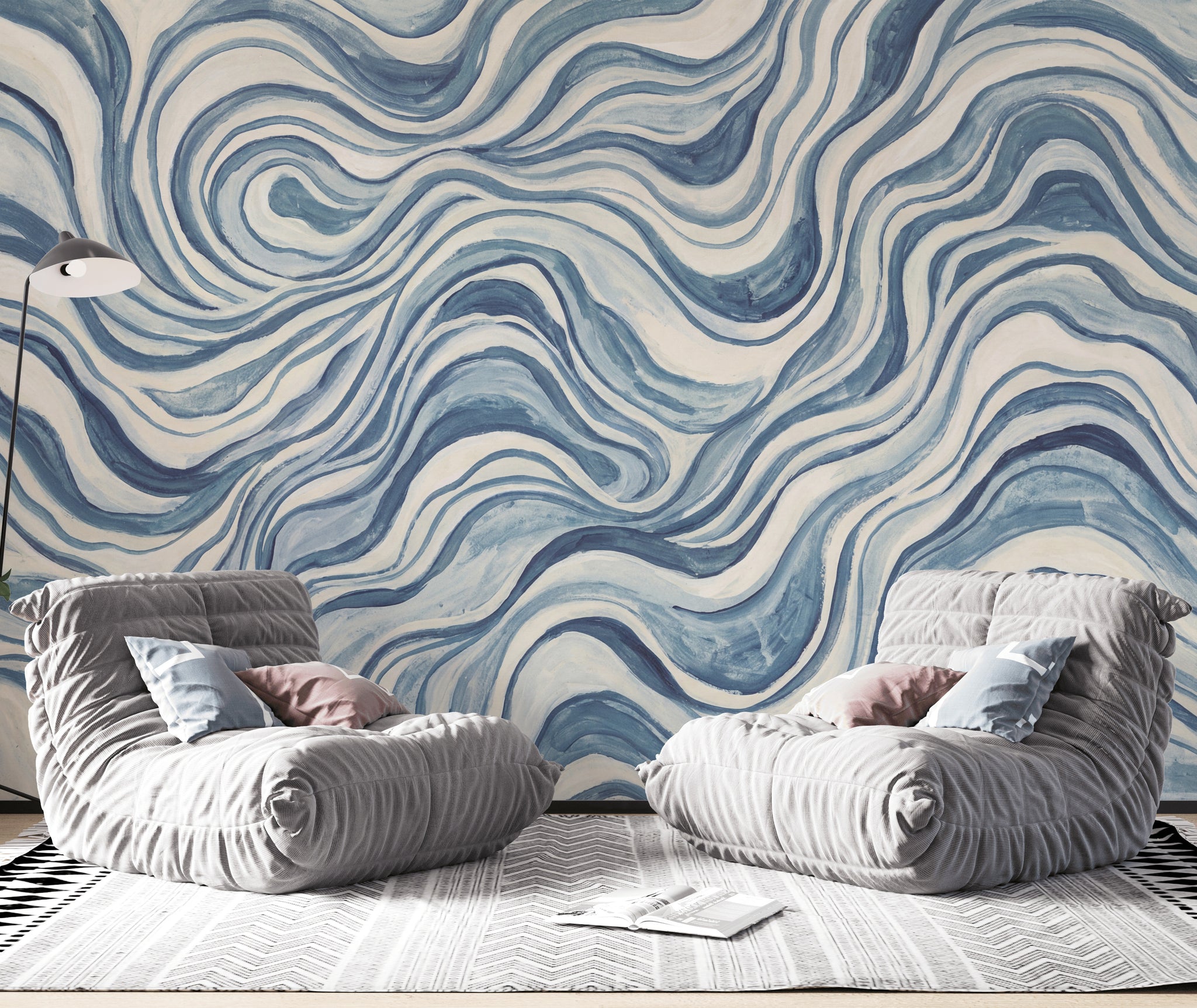 Abstract Pattern Wallpaper Blue Wavy Wall Mural
