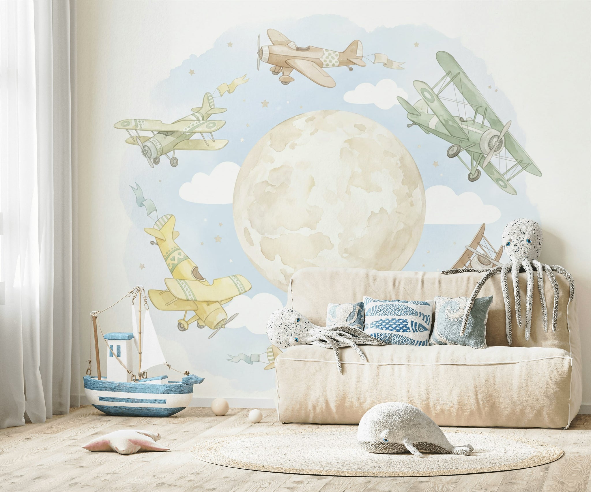 Airplanes Wallpaper Whimsical Moon Wall Mural