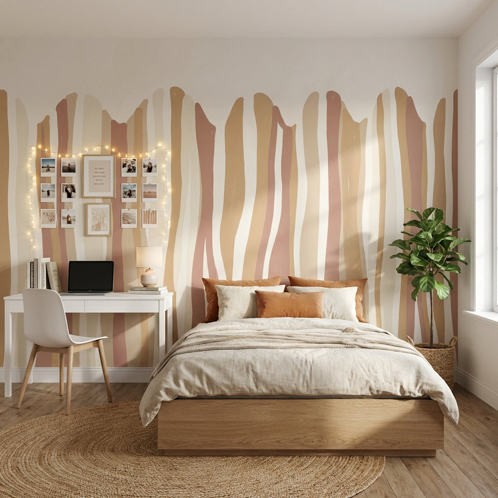 Abstract Stripes Wallpaper Vertical Wavy Bands Watercolor Wash Wall Mural