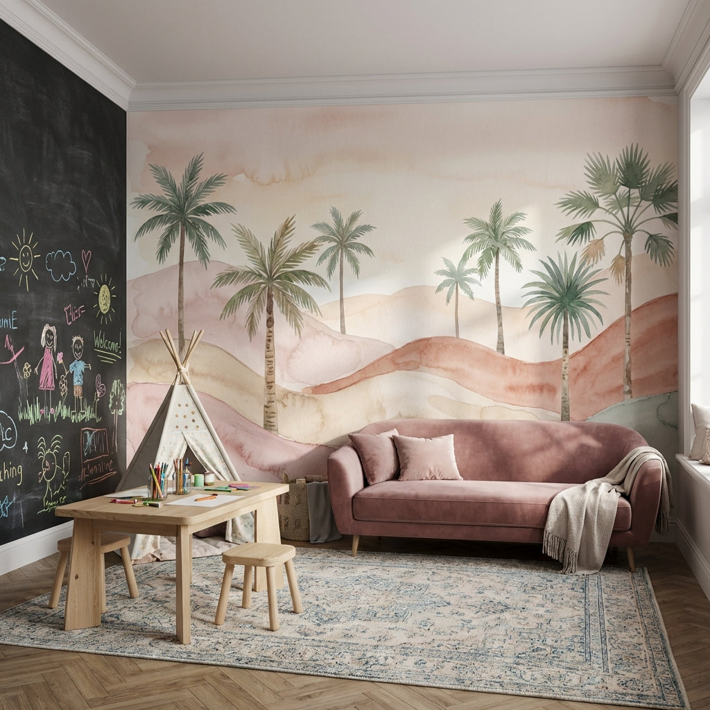 Watercolor Wallpaper Palm Trees Pastel Desert Wall Mural