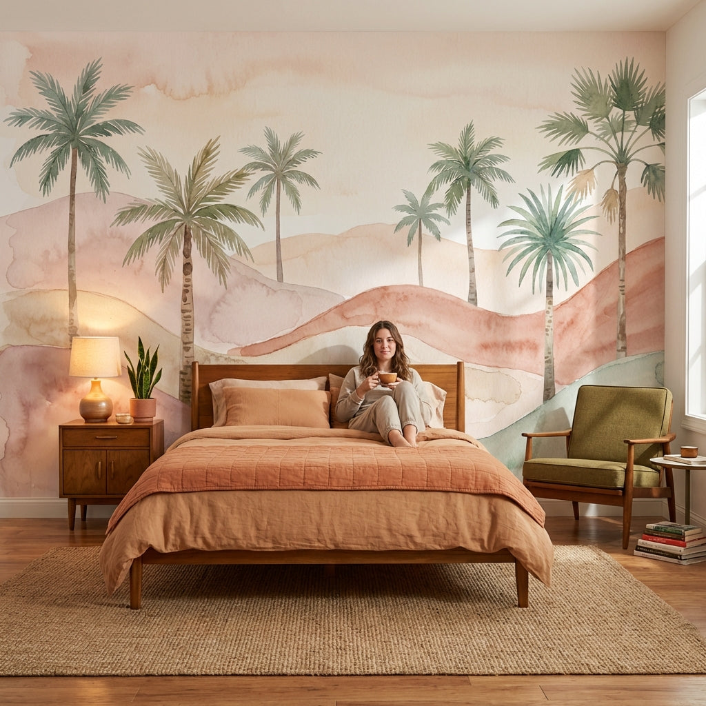 Watercolor Wallpaper Palm Trees Pastel Desert Wall Mural