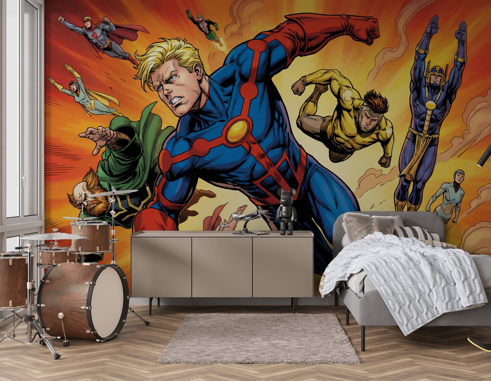Superheroes Wallpaper Comic Flying Wall Mural