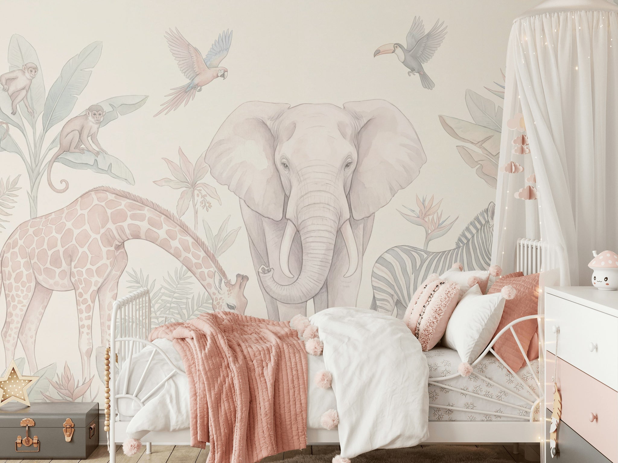 Wildlife Wallpaper Tropical Pastel Wall Mural