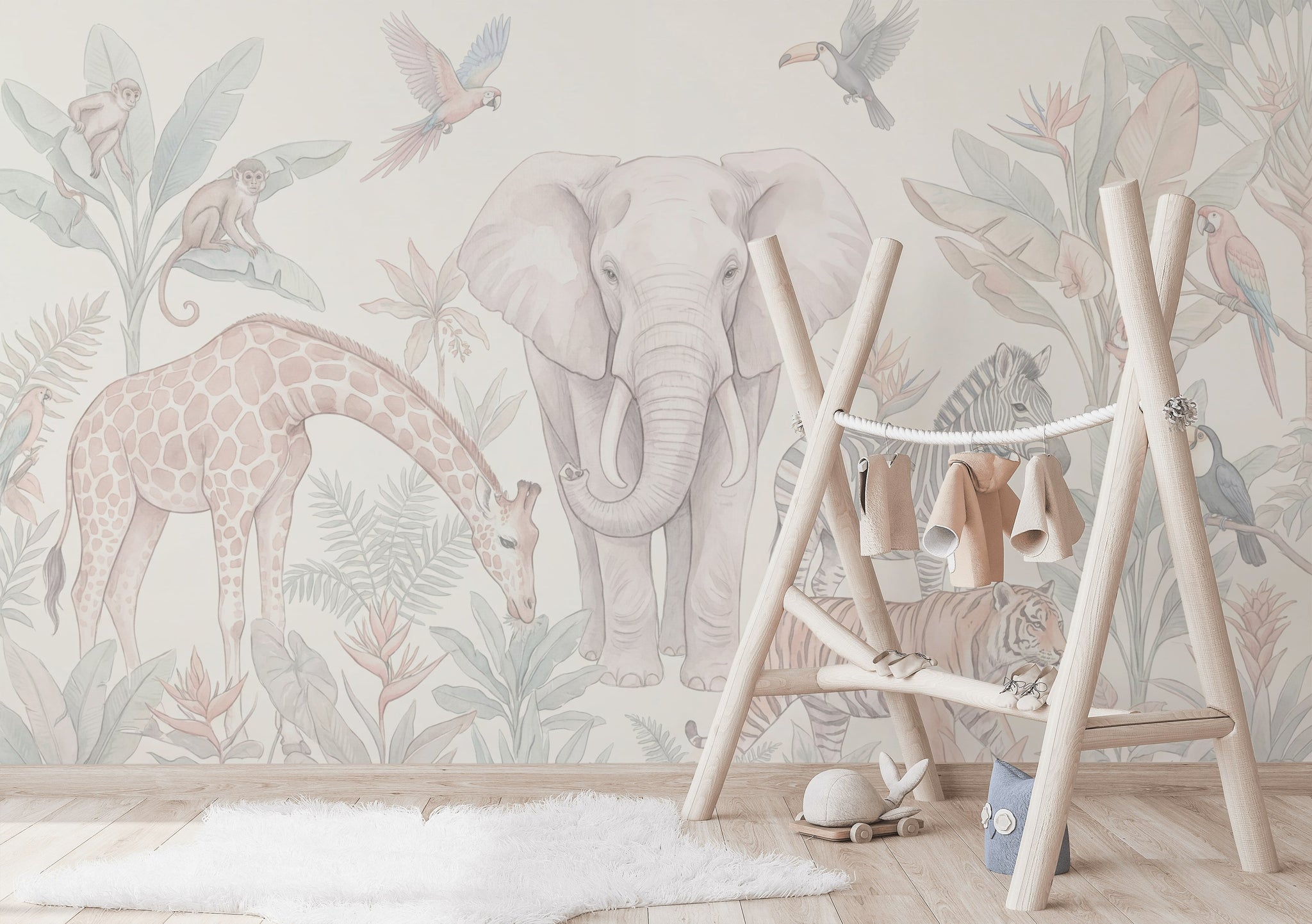 Wildlife Wallpaper Tropical Pastel Wall Mural