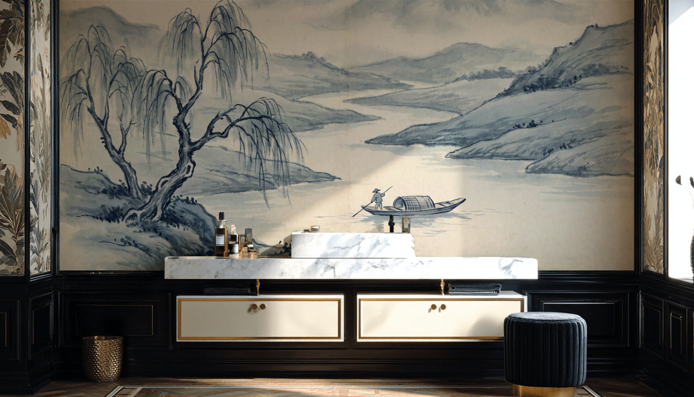 Serene Willow Wallpaper Traditional Landscape Wall Mural