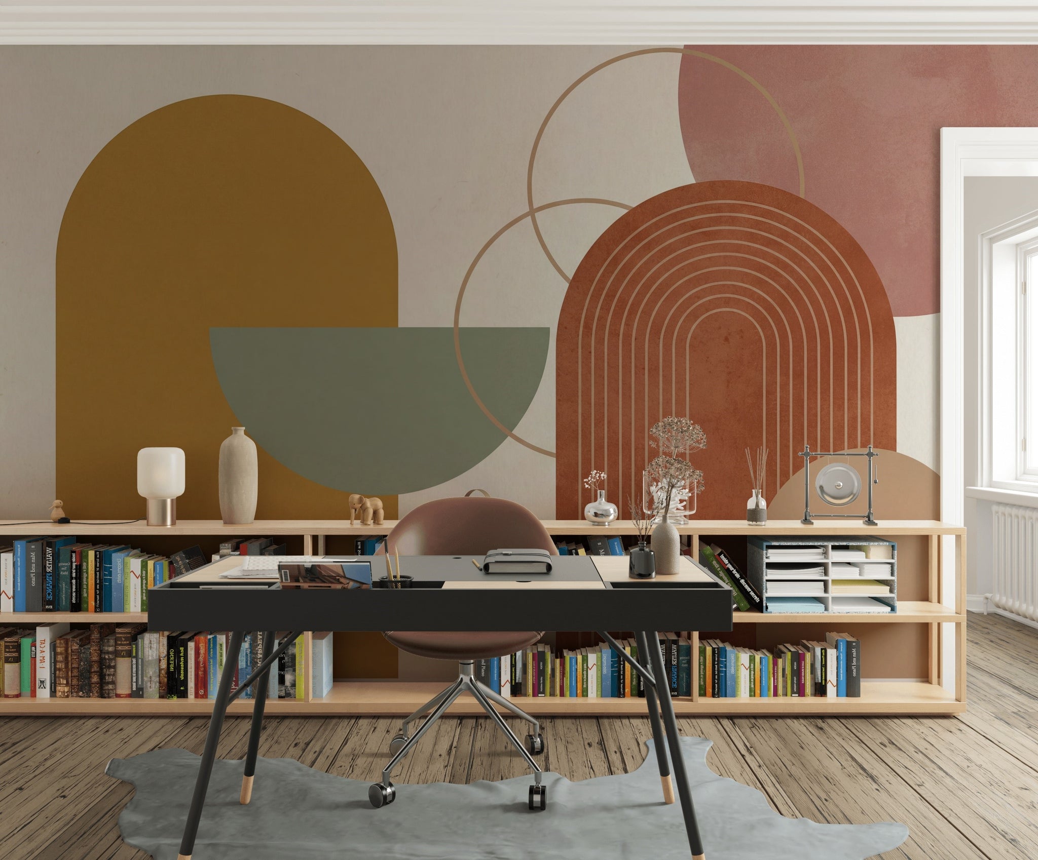 Muted Green Wallpaper Mid-Century Modern Wall Mural