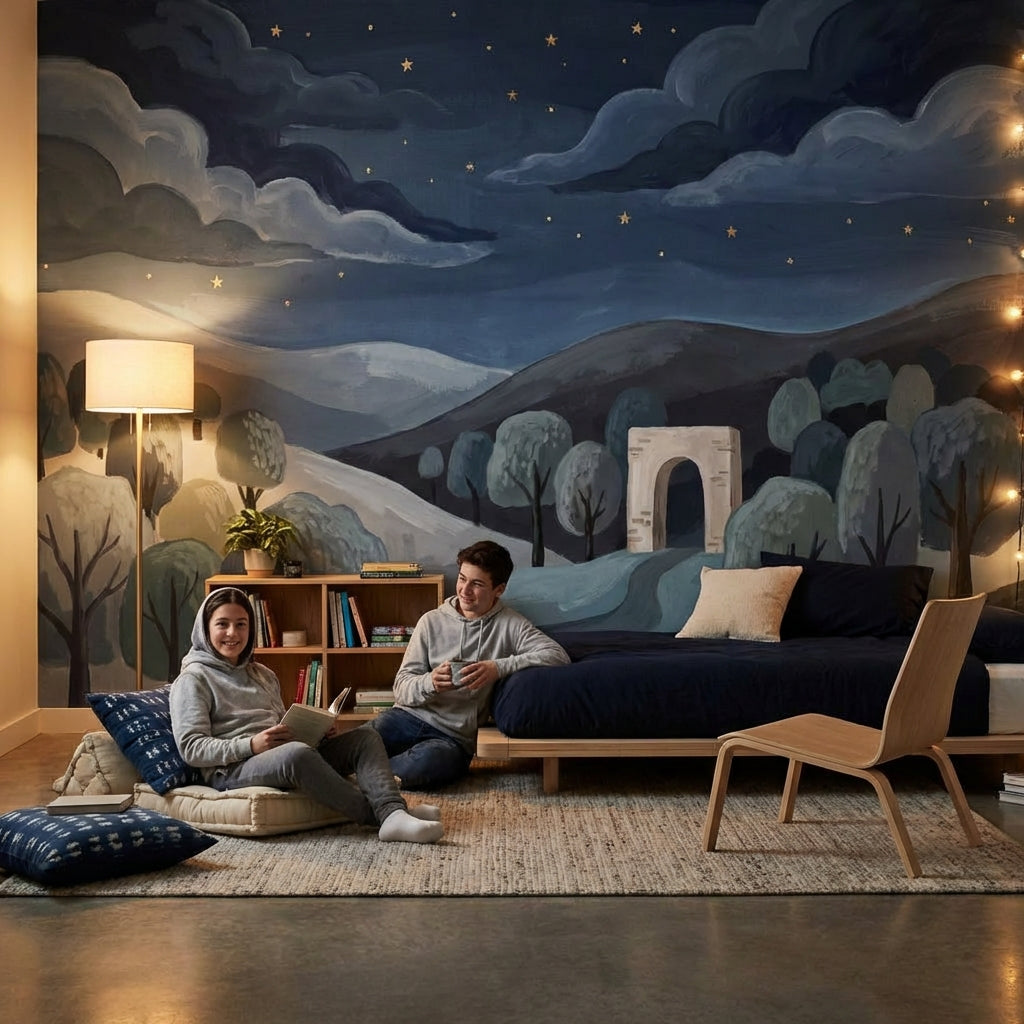 Dark Night Landscape Wallpaper Starry Sky Stone Arch Removable Wall Decor