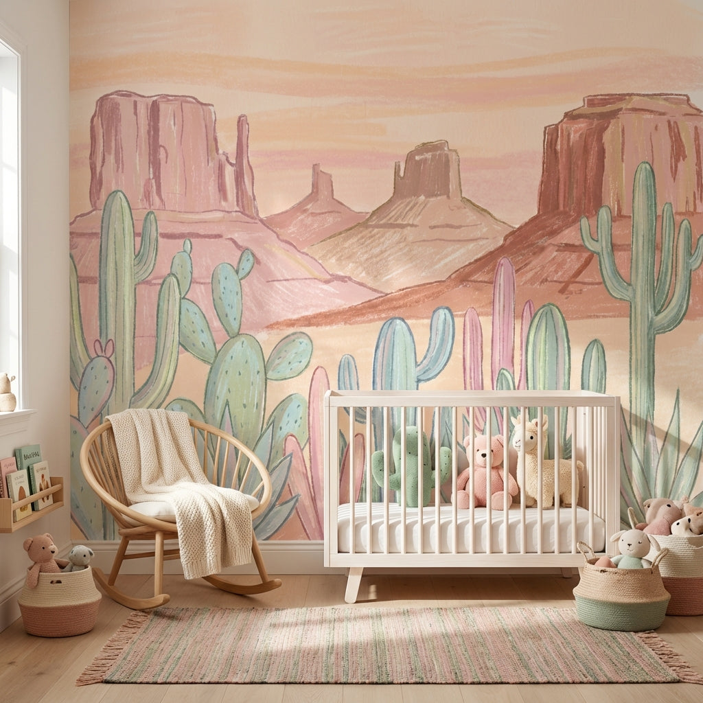Pastel Desert Wallpaper Southwestern Landscape Cactus Wall Mural