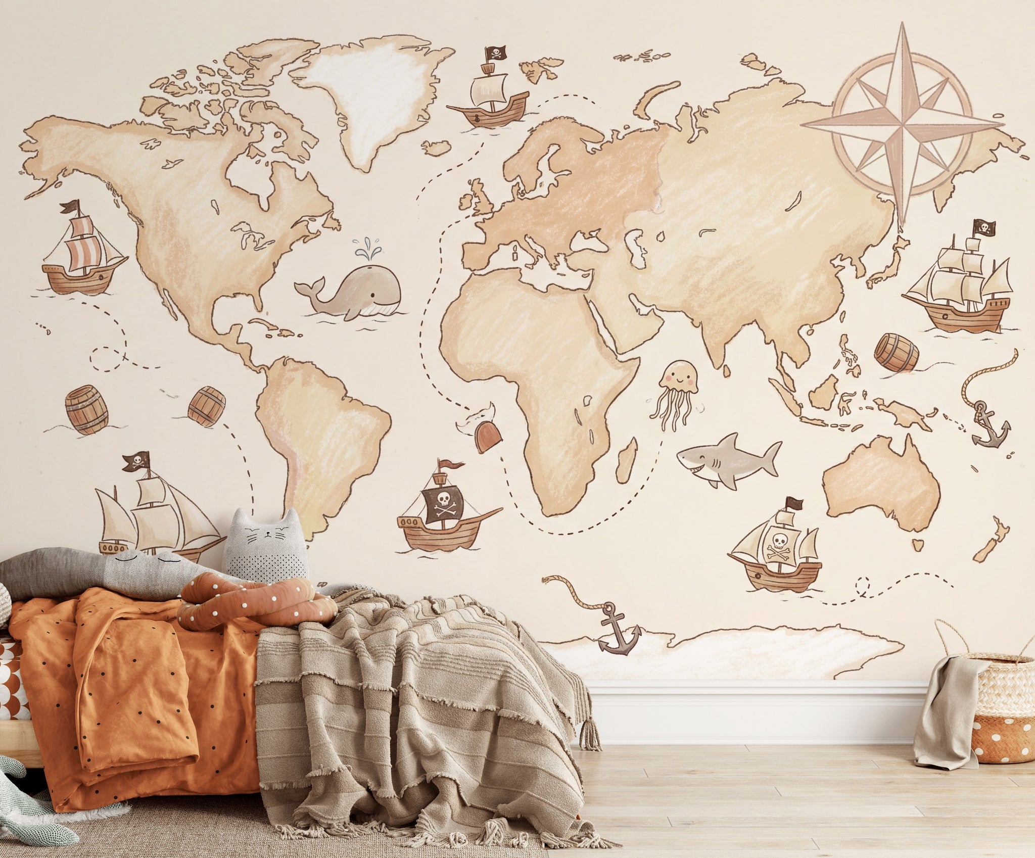 World Map Wallpaper Adventure Nautical Wall Mural