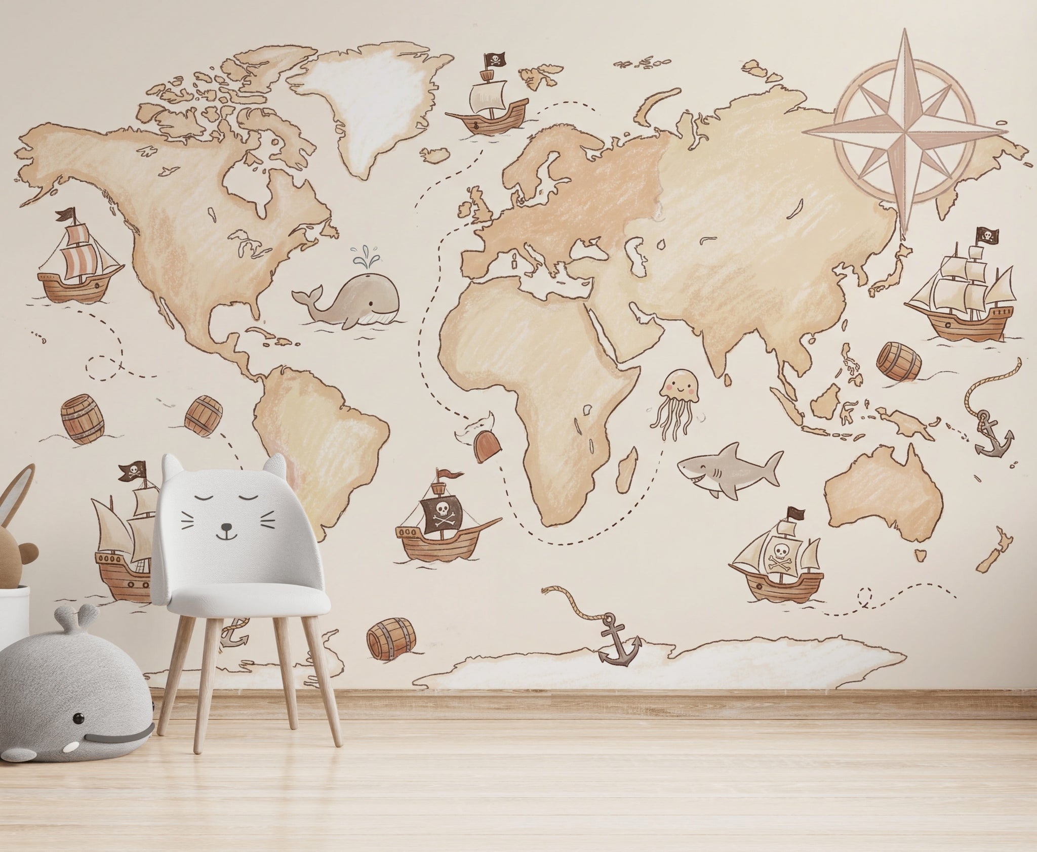 World Map Wallpaper Adventure Nautical Wall Mural