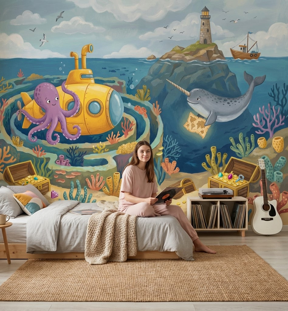 Underwater Wallpaper Submarine Octopus Wall Mural
