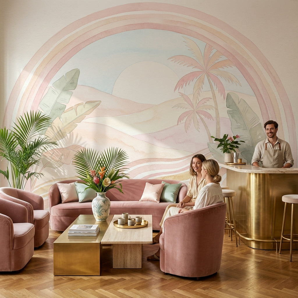Desert Landscape Wallpaper Pastel Rainbow Arch Removable Wall Decor