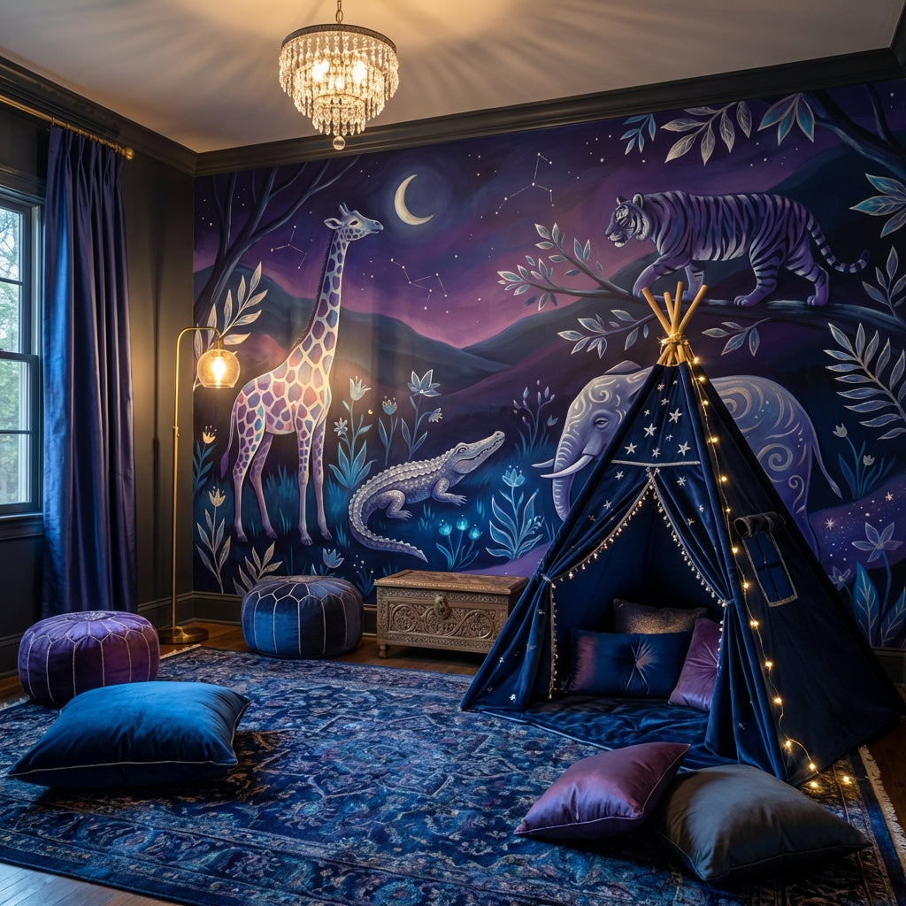 Night Sky Wallpaper Whimsical Animals Constellations Wall Mural