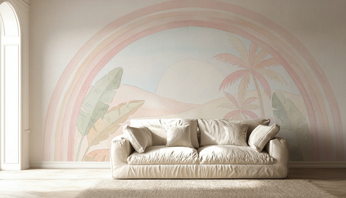 Desert Landscape Wallpaper Pastel Rainbow Arch Removable Wall Decor