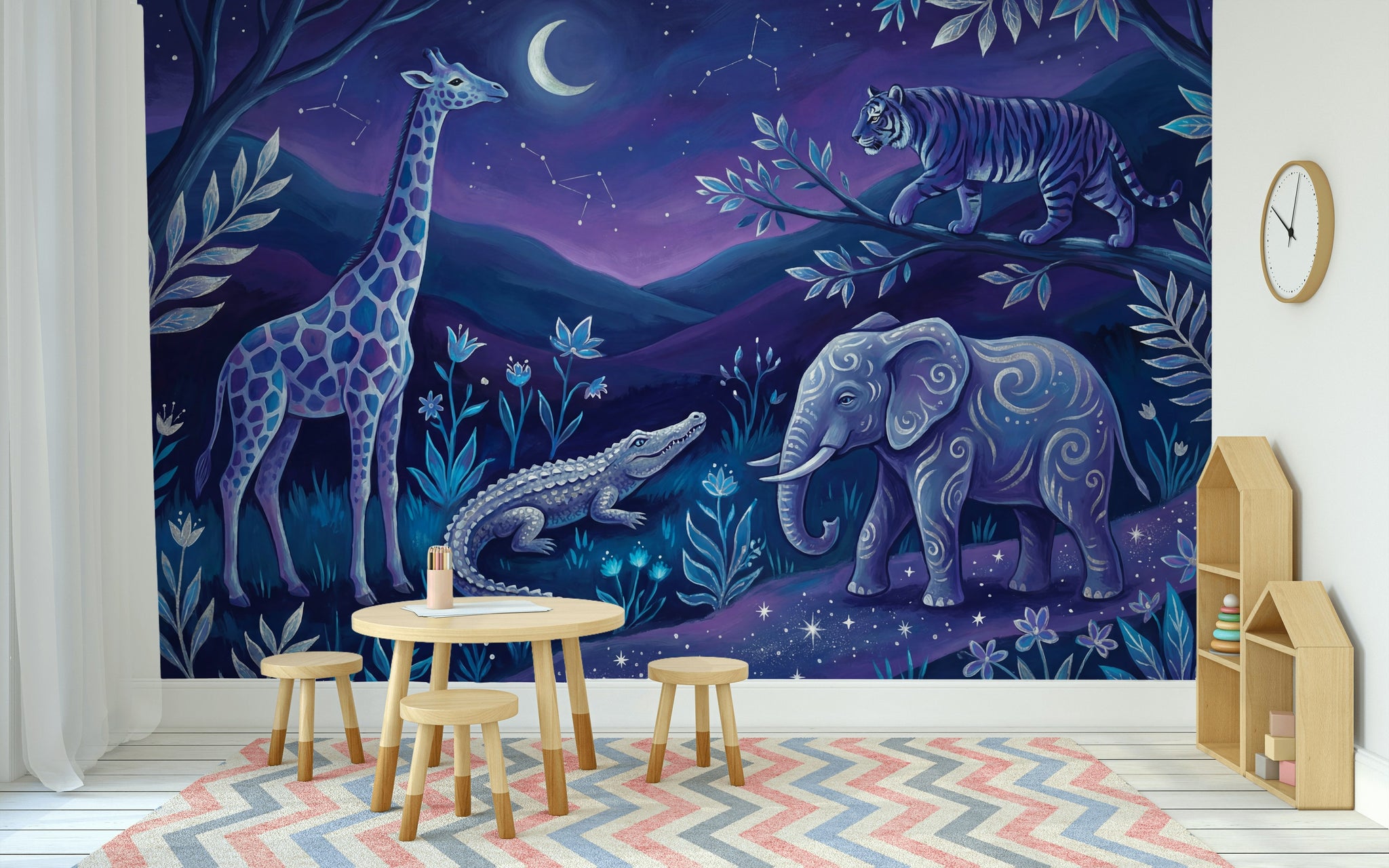 Night Sky Wallpaper Whimsical Animals Constellations Wall Mural