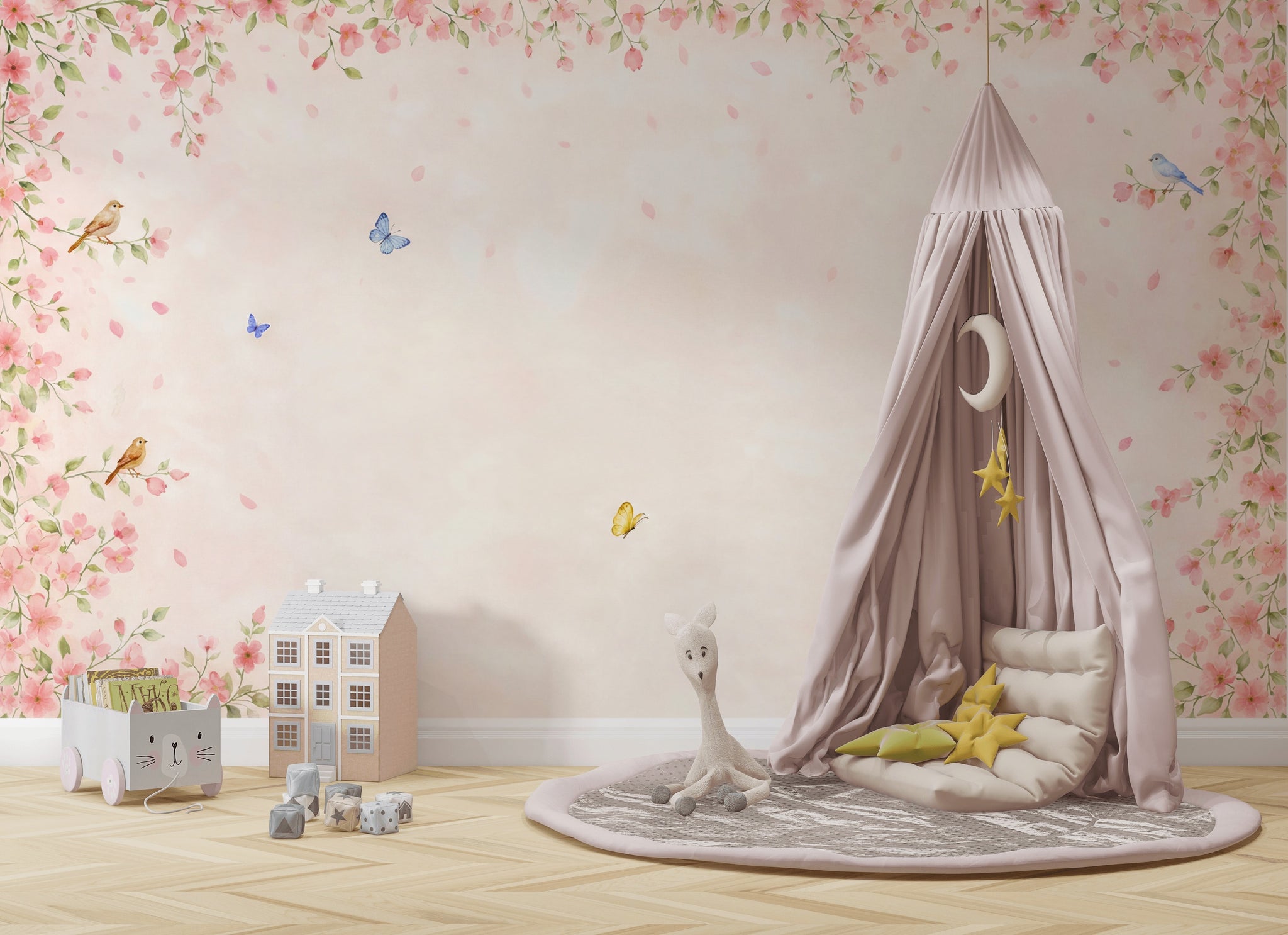 Pink Cherry Wallpaper Blossom Spring Wall Mural