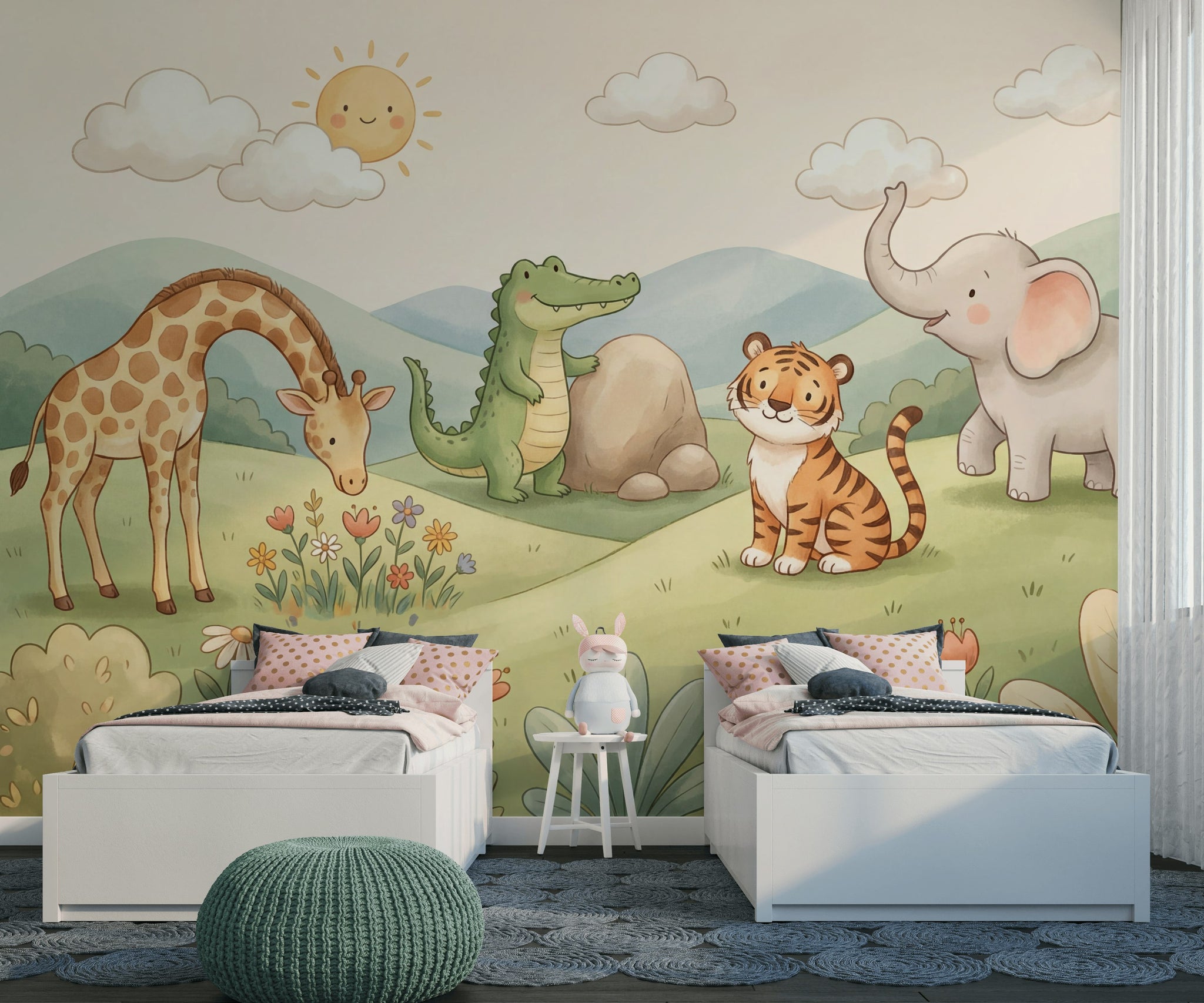 Cute Animals Wallpaper Safari Pastel Watercolor Wall Mural