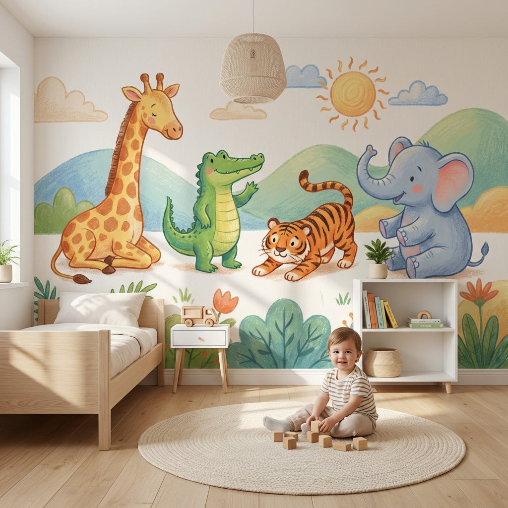 Watercolor Texture Wallpaper Soft Pastel Kids Safari Wall Mural