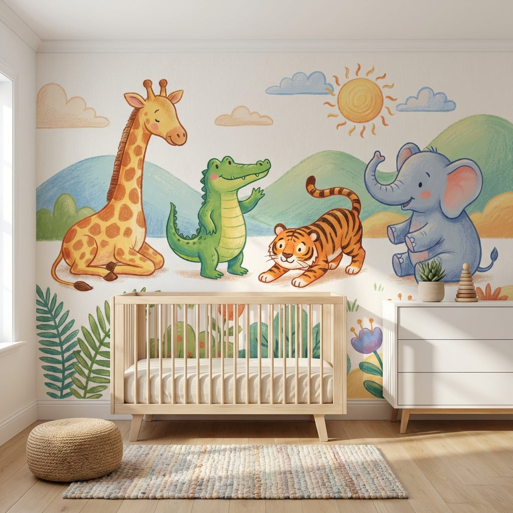 Watercolor Texture Wallpaper Soft Pastel Kids Safari Wall Mural
