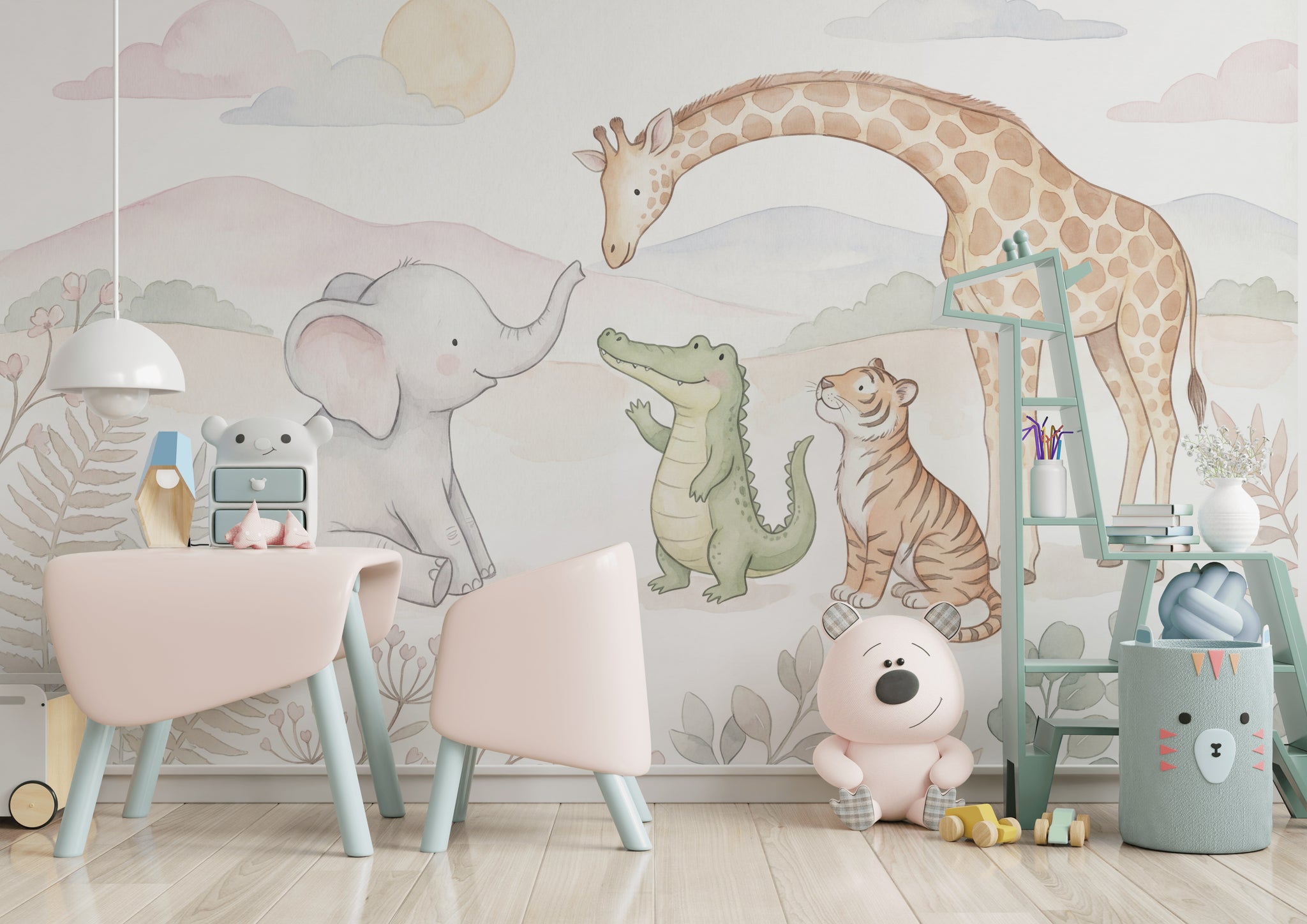 Nursery Wallpaper Pastel Watercolor Wall Mural