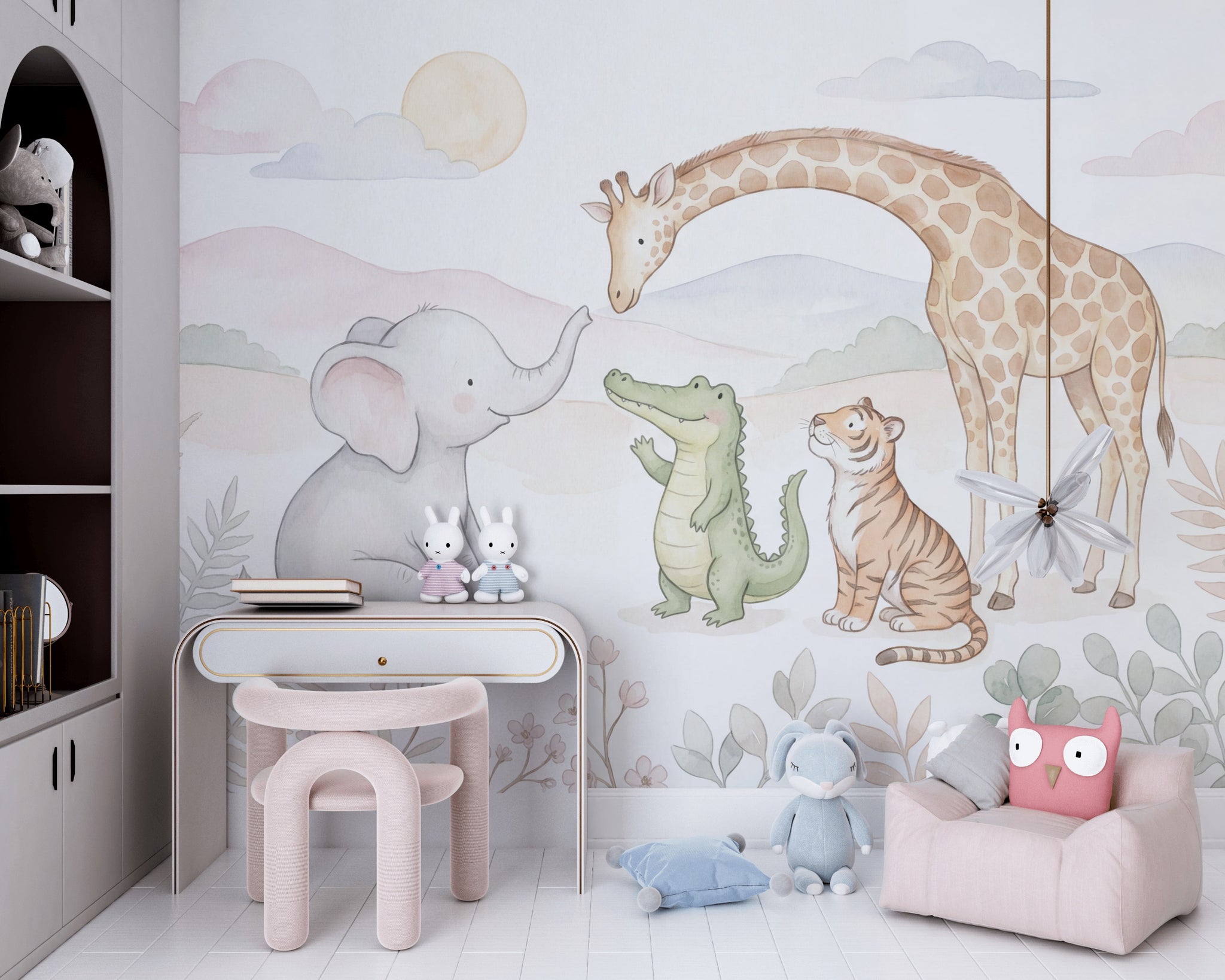 Nursery Wallpaper Pastel Watercolor Wall Mural