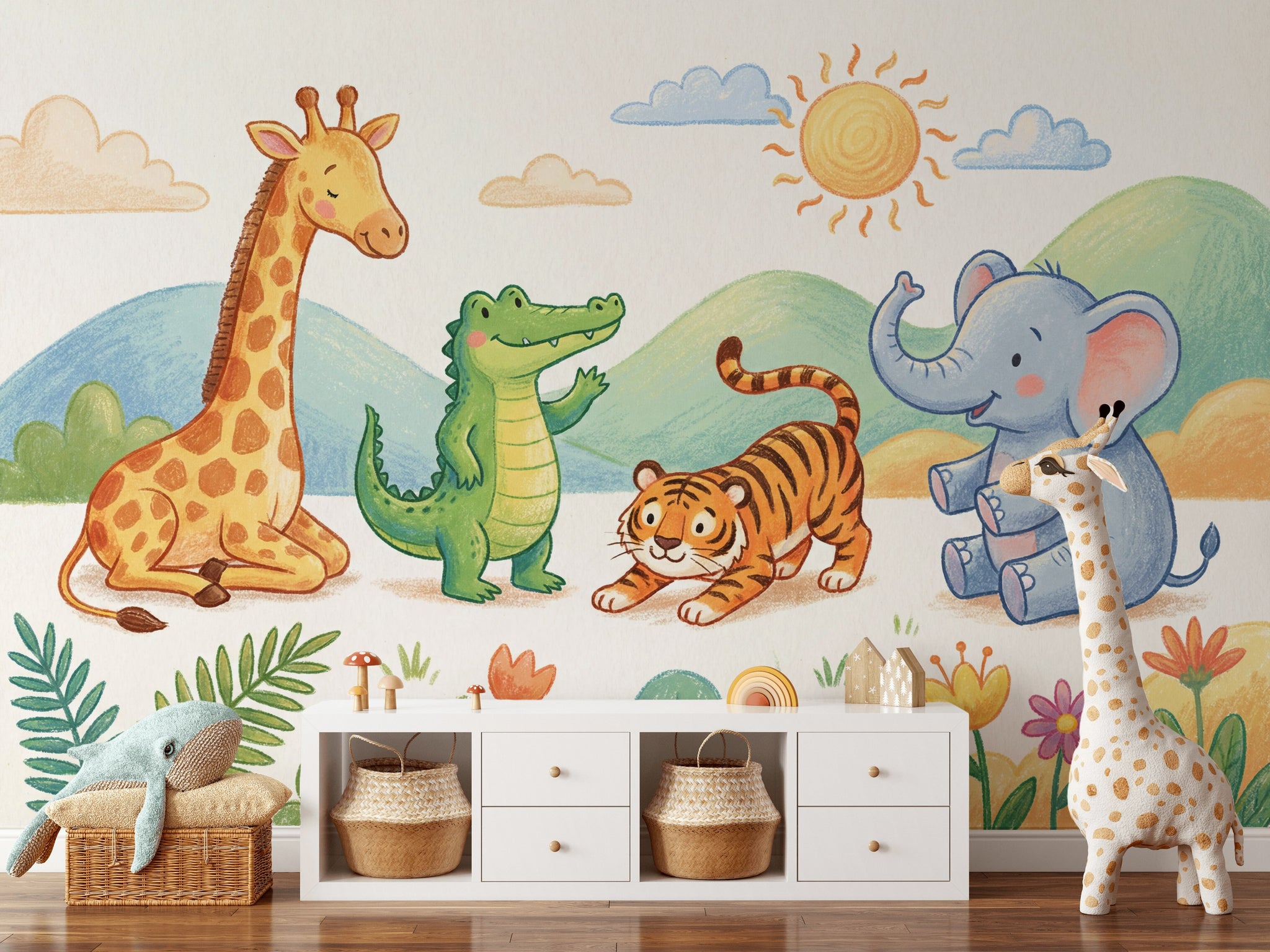 Watercolor Texture Wallpaper Soft Pastel Kids Safari Wall Mural