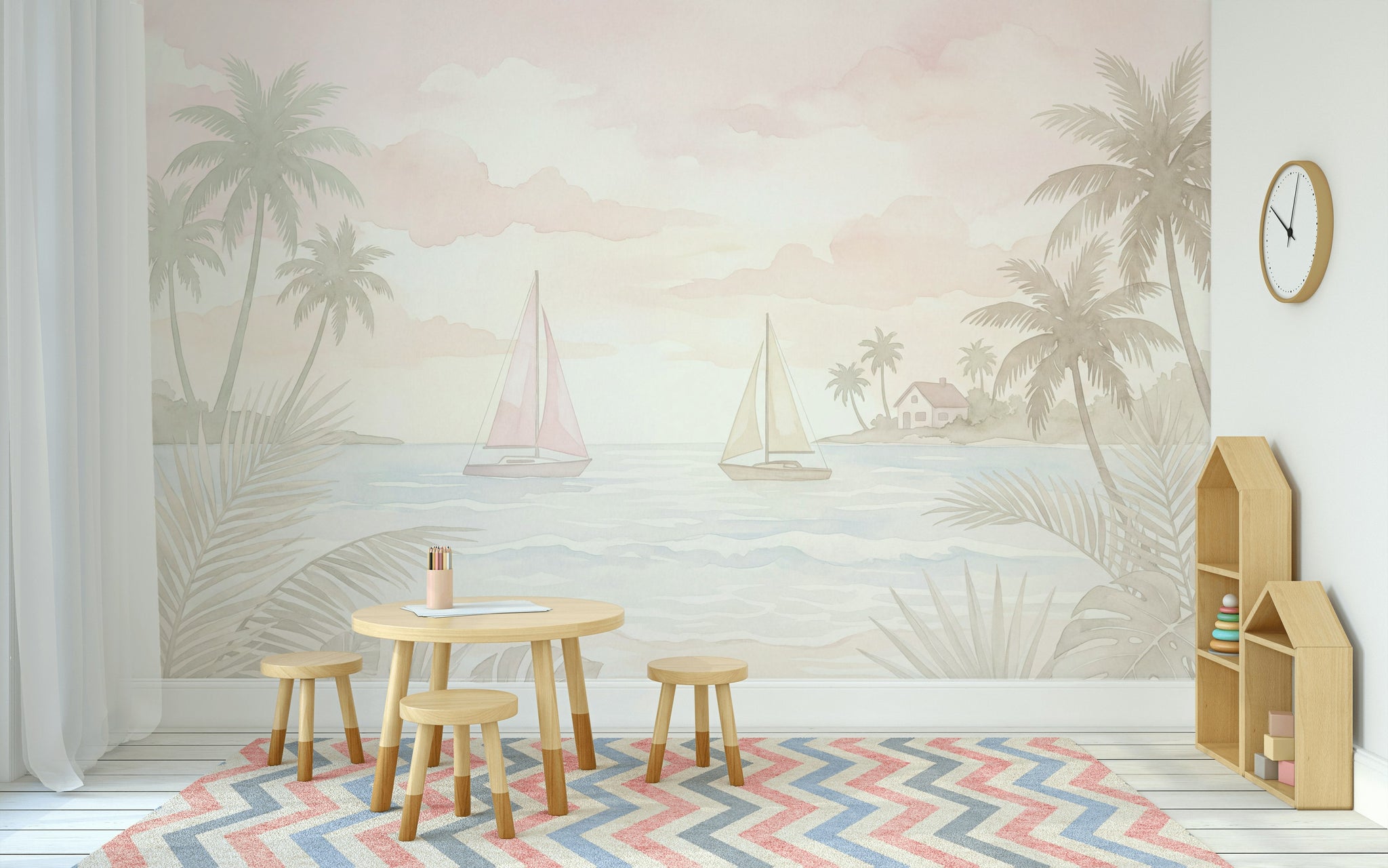 Scenic Landscape Wallpaper Tropical Coast Pastel Seascape Wall Mural