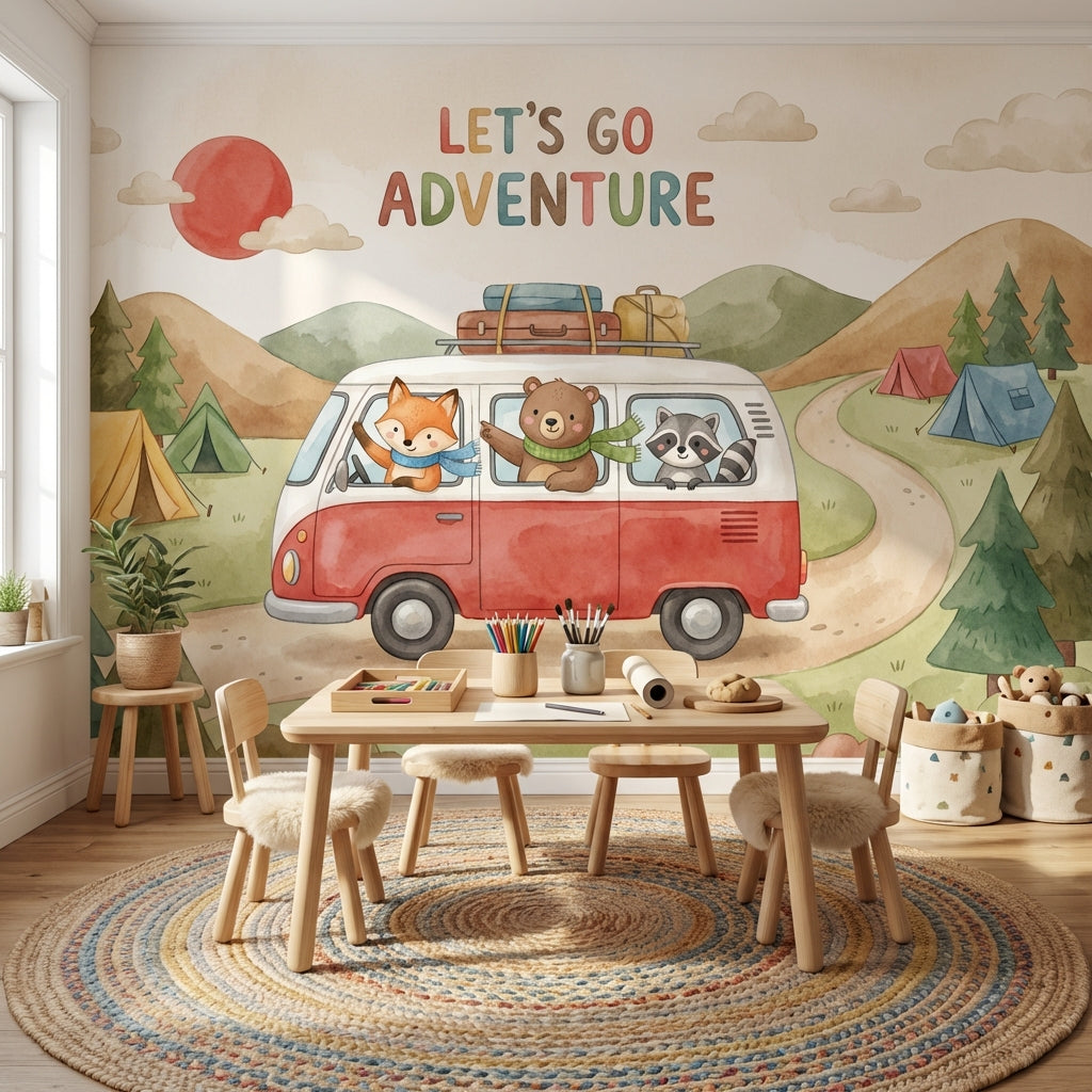 Camper Van Wallpaper Watercolor Adventure Wall Mural
